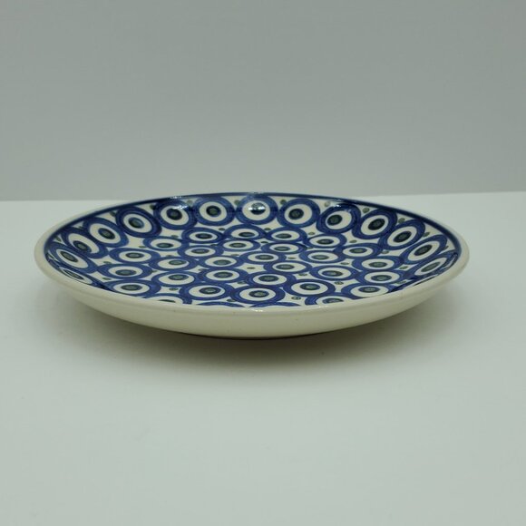 Polish Pottery Eyes Wide Open Salad Plate Blue Green Circles Dots Plate - Picture 3 of 6